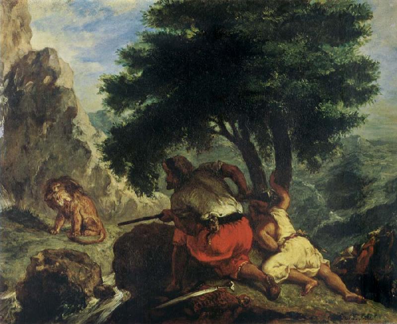 Eugene Delacroix Lion Hunt in Morocco oil painting image